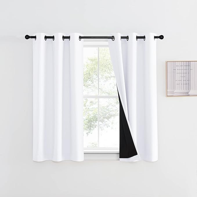 NICETOWN White 100% Blackout Curtain 45 inches Long, 2 Thick Layers Completely by NICETOWN