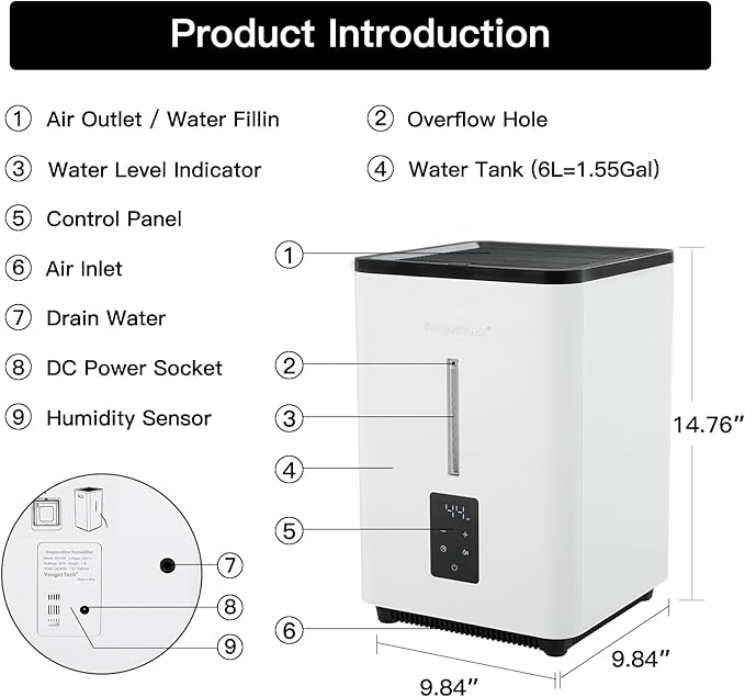 Evaporative Humidifiers for Bedroom Large Room|1.55Gallons|20W evaporative cool - Image 7