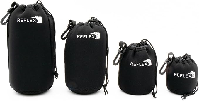 REFLEX CAMERA Drawstring Camera Lens Pouches 4 Pack Thick Padded Pouch Set by ReflexCamera