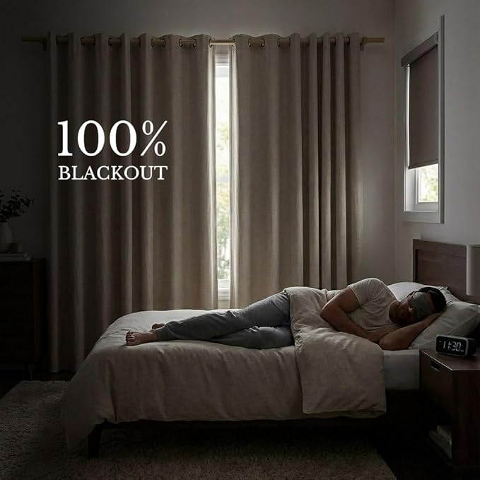 NICETOWN Farmhouse Style 100% Blackout Natural Linen Warm Curtains 90 inches - Image 2