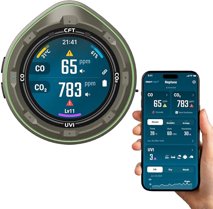Protmex 5 in 1 Wireless Touchscreen Portable Multifunctional Carbon Monoxide by Protmex