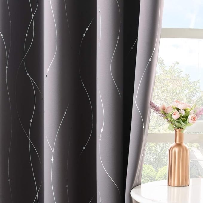 NICETOWN Blackout Curtains for Bedroom, Foil Printed Wave Lines - Image 7