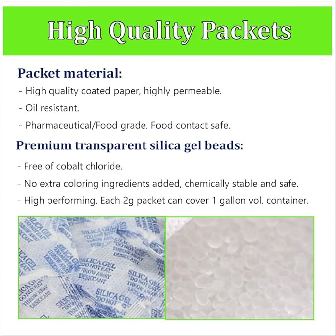 Silica Gel Packs 100 Packets 2 Gram Desiccant Moisture Absorber Oil Resistant - Image 2
