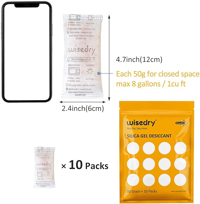 wisedry 50 Gram Silica Gel Packets Microwave Fast Reactivate Desiccan Packs - Image 9