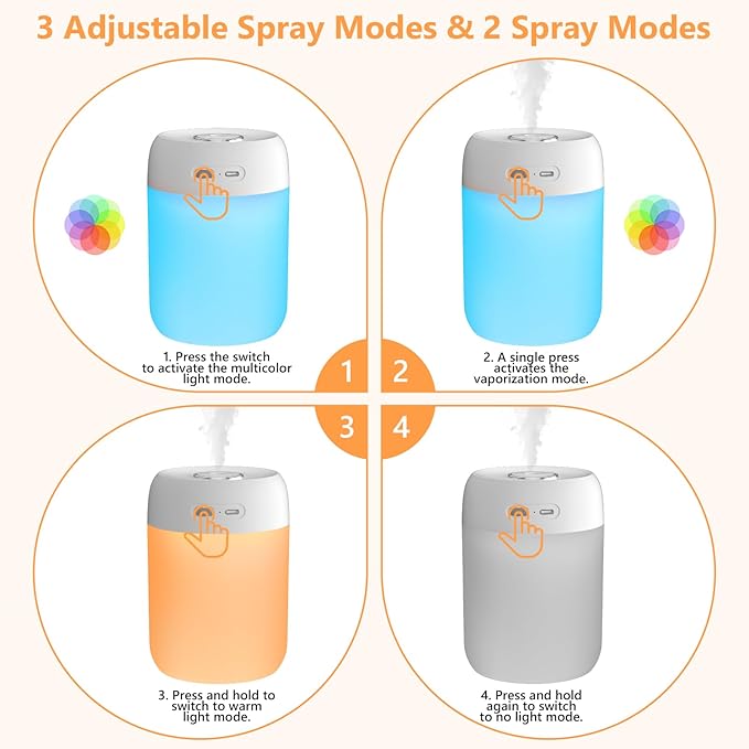 Portable Mini Humidifier, Colorful LED Light & Warm Light, Cool Mist, Personal - Image 4