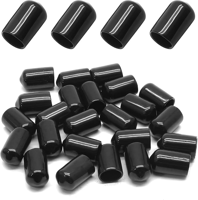 24 Pcs Round Rubber End Caps, 3/8" ID Vinyl Flexible Screw Thread Protectors by Bonsicoky