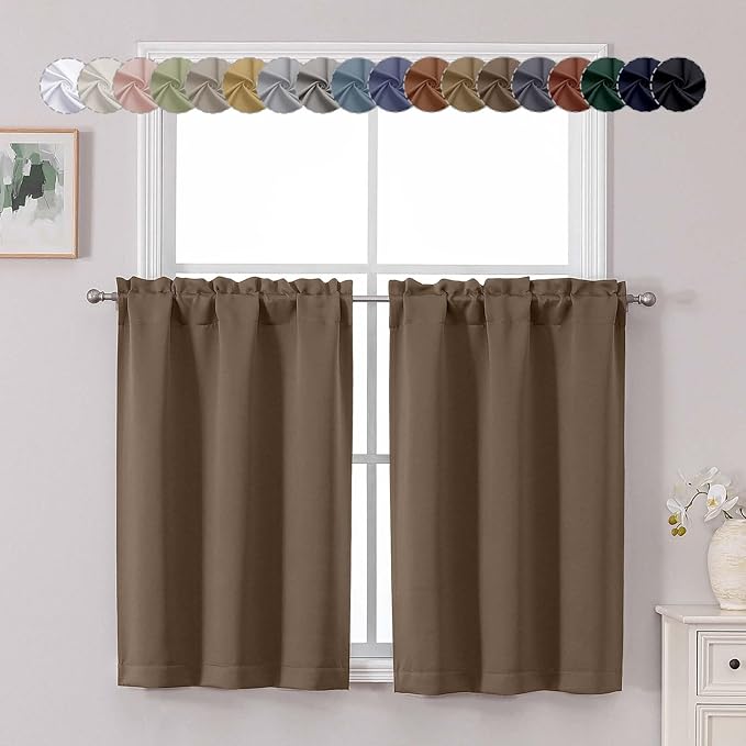 Chyhomenyc Brown Short Blackout Curtains 36 Inch Length, Small Kitchen Curtain by Chyhomenyc