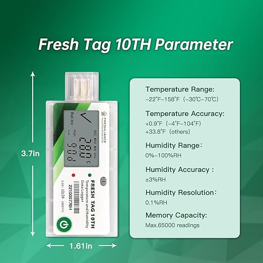 Freshliance LCD Temperature Humidity Data Logger, Single Use USB Temperature - Image 2