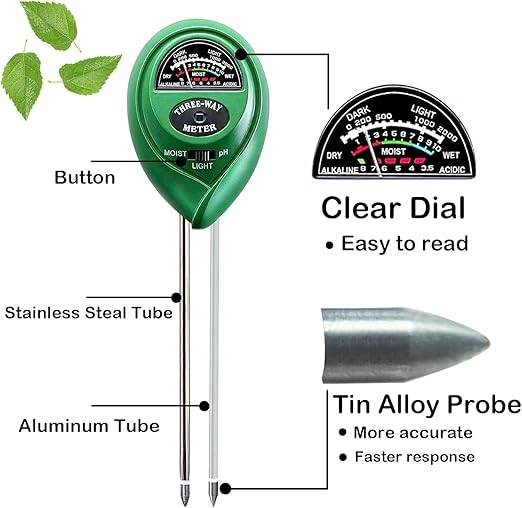 Suplong 3-in-1 Soil Moisture Meter, Upgraded Stainless Steel Probe Soil - Image 3