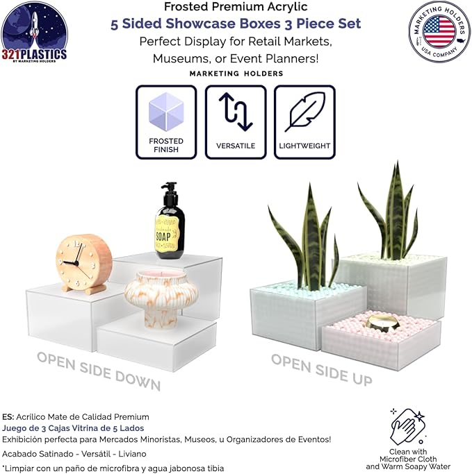 Acrylic Display Riser Boxes 3 Piece Frosted Retail Product Riser 2" - Image 2