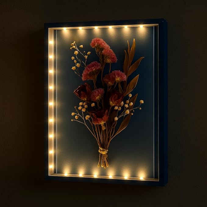 Dried Flowers Shadow Box with LED Light Dimmable Changeable Pictures Display by LuxRound