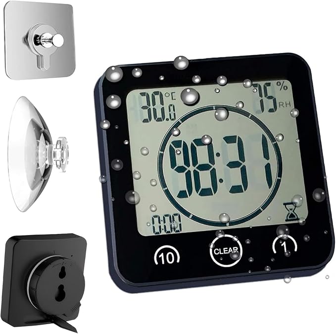 Waterproof Bathroom Wall Clock and Timer, Digital Water Resistant Hanging Timer by HomemelindaExquisiteClock
