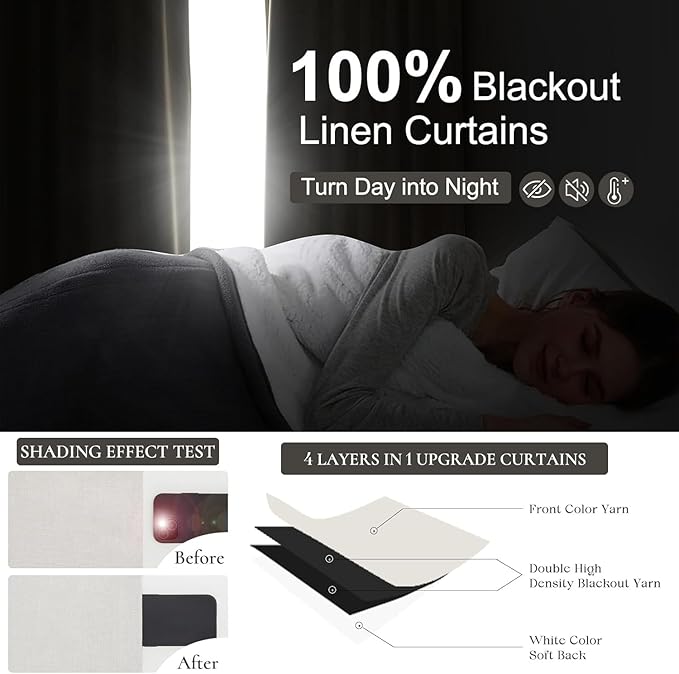 Cream Linen Black Out Curtains 70 Inches Extra Wide - Image 2