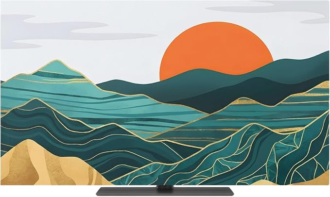 Abstract Mountain Range Sun Indoor TV Cover, Elastic TV Screen Protector - Image 2