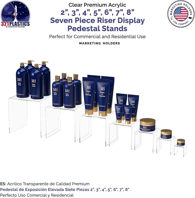 Marketing Holders Acrylic Riser Display Stands 2" Through 8" High 7 Pieces - Image 2