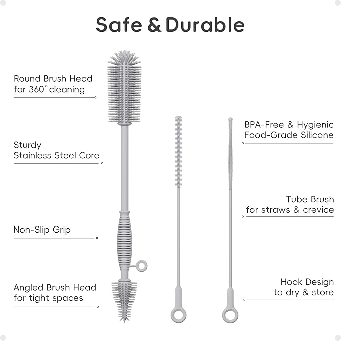 Silicone Cleaning Brush Kit, Water Bottle and Straw Cleaner Brush Set - Image 2