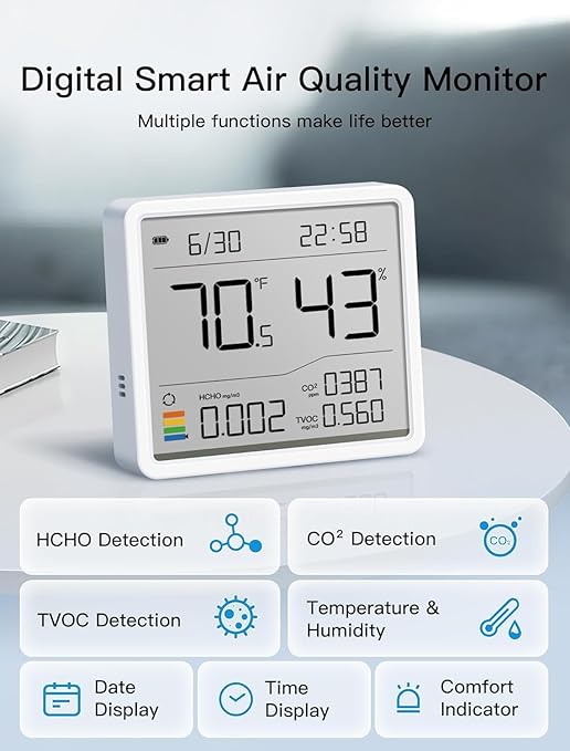 7-in-1 Air Quality Monitor Indoor, Air Analysis Apparatus, 5s Backlight Air - Image 3