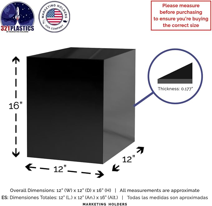 12" x 12" x 16" Glossy Black Acrylic Display Box - Image 6