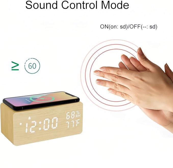 Lancoon Wooden Digital Alarm Clock - Image 2