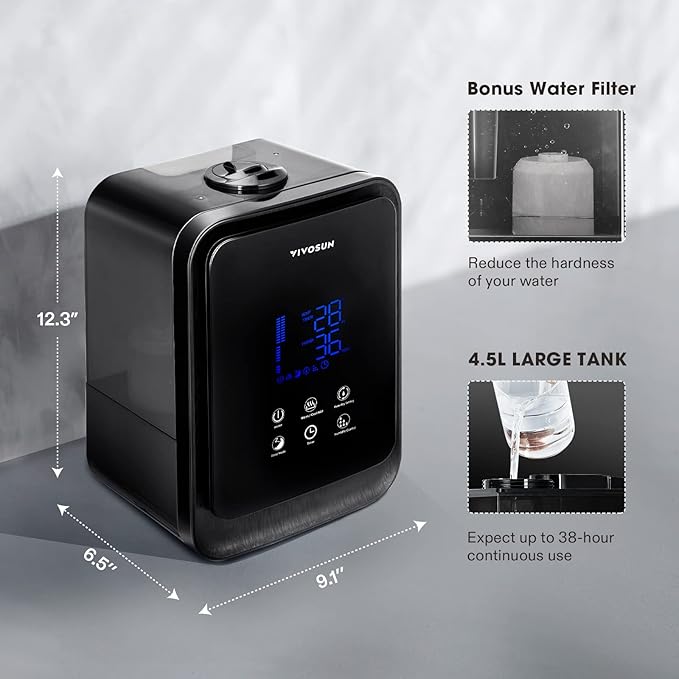VIVOSUN 4.5L 2-in-1 Cool & Warm Mist Ultrasonic Humidifier - Image 5