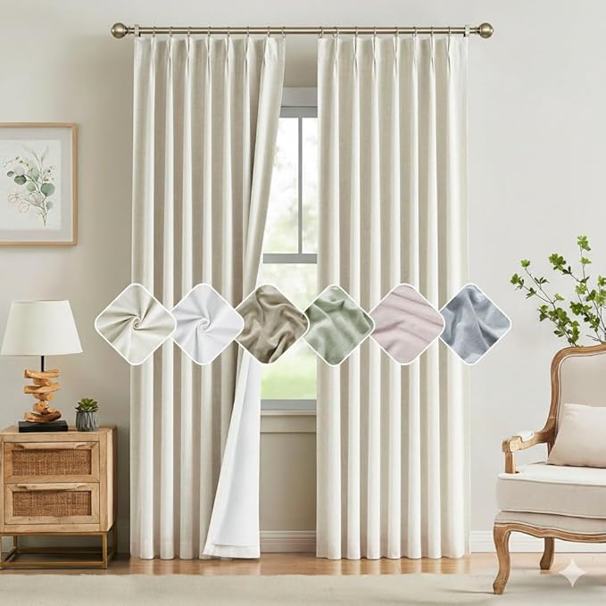 Kayne Studio Natural Pinch Pleated Full Blackout Curtains, Linen Blend Room by KayneStudio