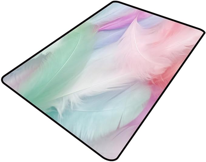 Multicolored Feathers Printing Patterns Area Rug by Snarena