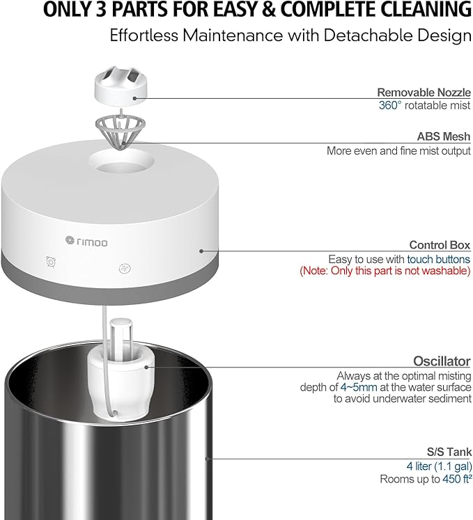 Stainless Steel Humidifier, 4L Ultrasonic Cool Mist Humidifiers - Image 4