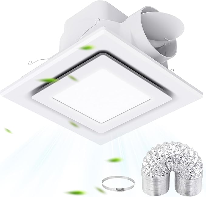 Bathroom Exhaust Fan with Light, 112 CFM 1.0 Sones, Quiet Square Bath Fan Light by LANMEL