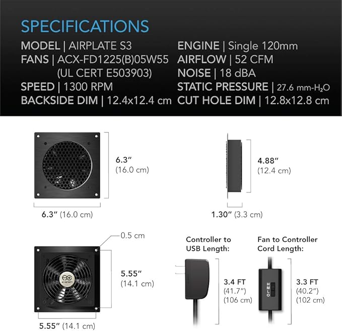 AC Infinity AIRPLATE S3, Quiet Cooling Fan System 6" - Image 6
