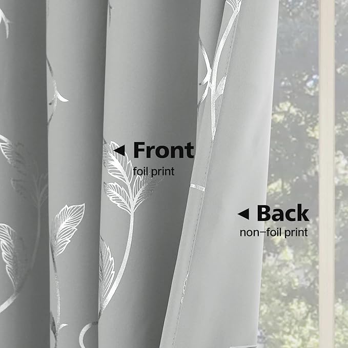 BUHUA Blackout Curtains 96 Inches Long, Vine Foil Print Pattern Room Darkening - Image 4