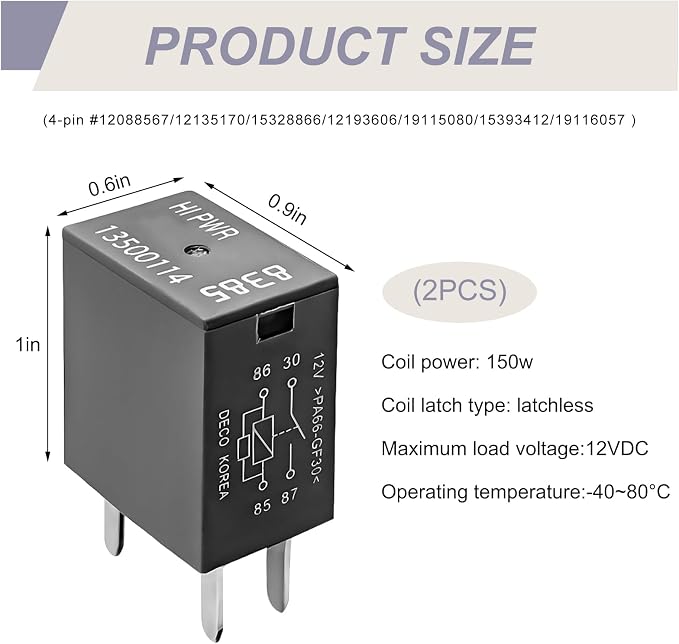 2 PCS Car Air Conditioning Relay, 13500114/8385 12VDC 40A Standard Starter Relay - Image 2