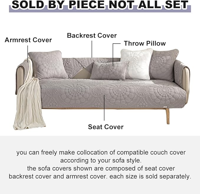 vctops Boho Circle Embroidery Couch Sofa Cover Solid Color Cotton Quilted - Image 6