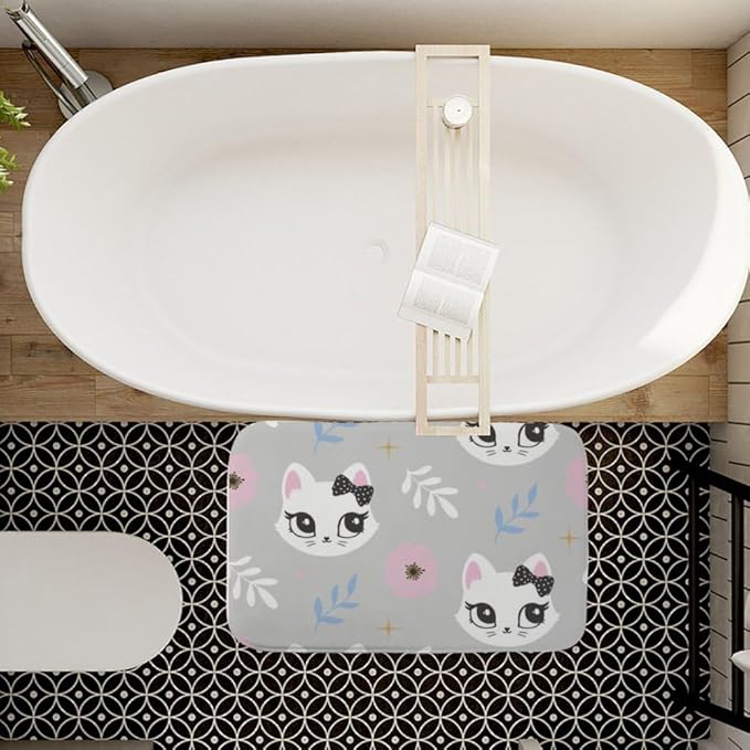 Cute Pet Animal Kitten Bow Runner Rug Bathroom Toilet Rugs Foot Mat Mats - Image 2
