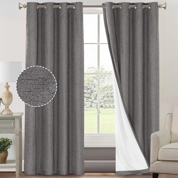 PrinceDeco Primitive Textured Linen 100% Blackout Curtains - Image 9