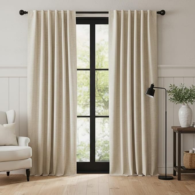 RYB HOME 100% Blackout Linen Textured Curtains 96 inches Long, Thermal by RYBHOME