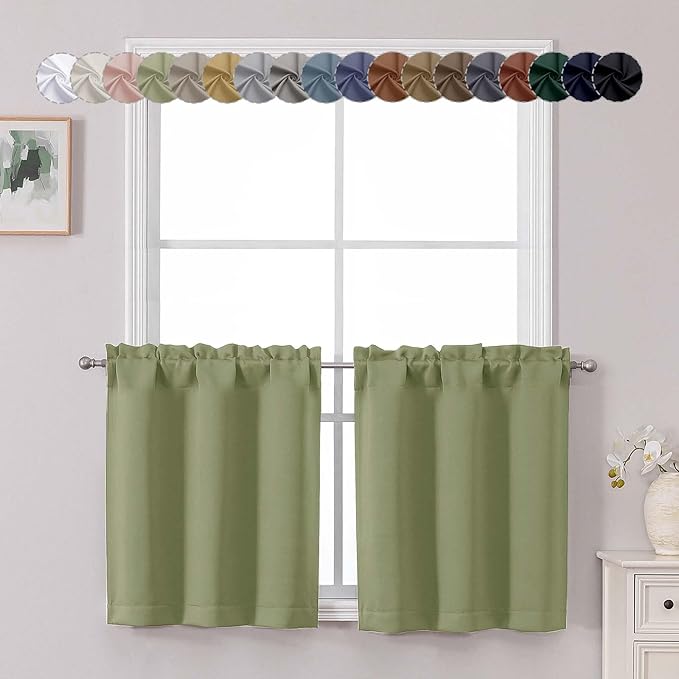 Chyhomenyc Sage Green Short Blackout Curtains 24 Inch Length, Small Kitchen by Chyhomenyc