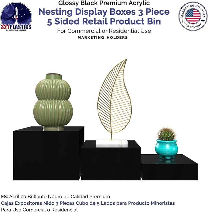 Marketing Holders Acrylic Display Riser Boxes Black 3 Piece Retail Product - Image 3