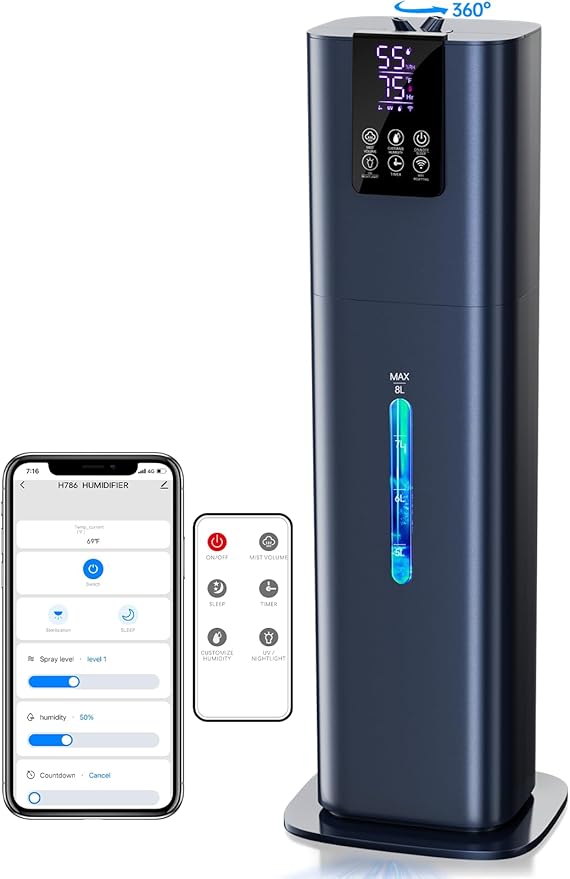 8L Smart Humidifiers for Bedroom Large Room, 2.1Gal Cool Mist Top Fill Diffuser by HumidifiersforLargeRoom