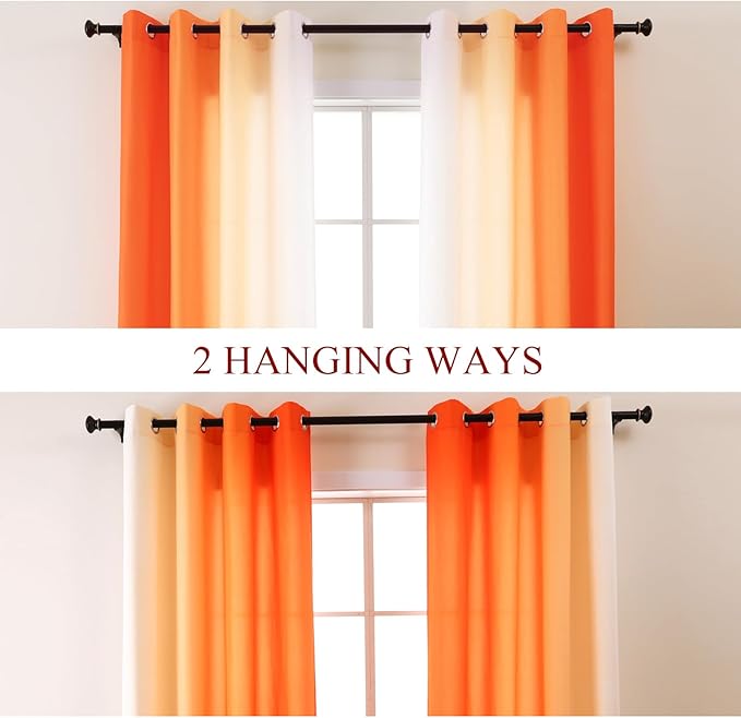 L.Z.E Orange and White Ombre Privacy Curtains 96 Inches Long 2 Panels Set - Image 2