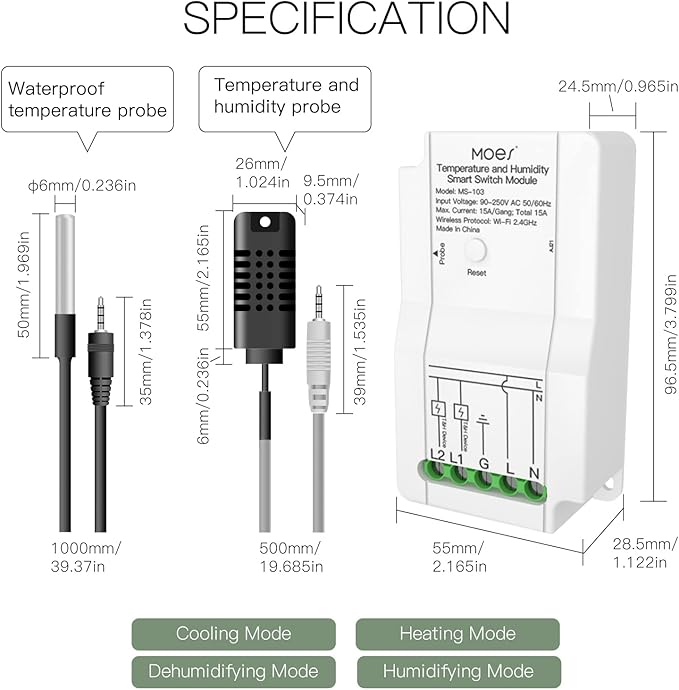 MOES WiFi Smart Temperature and Humidity Switch Module Sensor, Dual Relay - Image 6