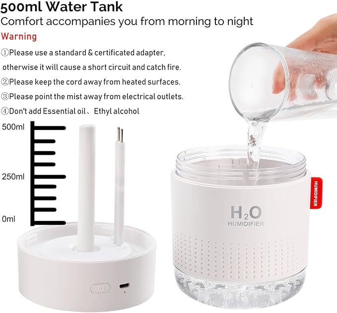 Portable Mini Humidifier, 500ml Small Cool Mist Humidifier, USB Personal - Image 5