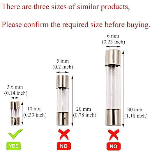 SIXQJZML 10 Pack F3AL Fast-Blow Mini Fuse 3A Max 3 amp 125V Glass Fuses 0.14 x - Image 3
