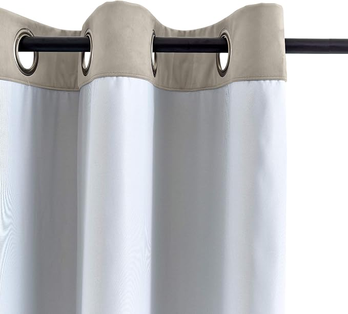 ChadMade Blackout Lined Premium Velvet Curtain Gray Beige 84Wx102L Inch - Image 3