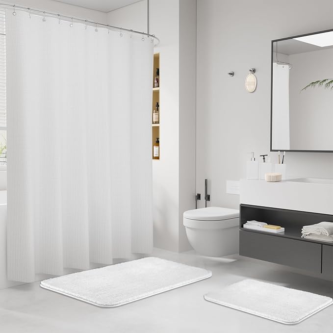 White Bathroom Set, Natural Loofah Sponge, Soap Dispenser, Toothbrush Holder - Image 2