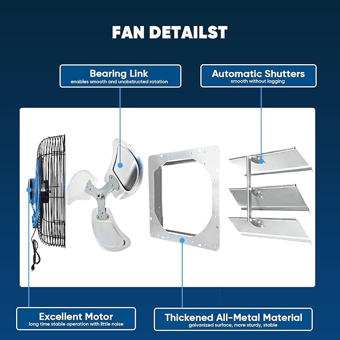 KEN BROWN 12 Inch Shutter Exhaust Fan, Gable Vent Fan, Wall Mount Ventilation - Image 4