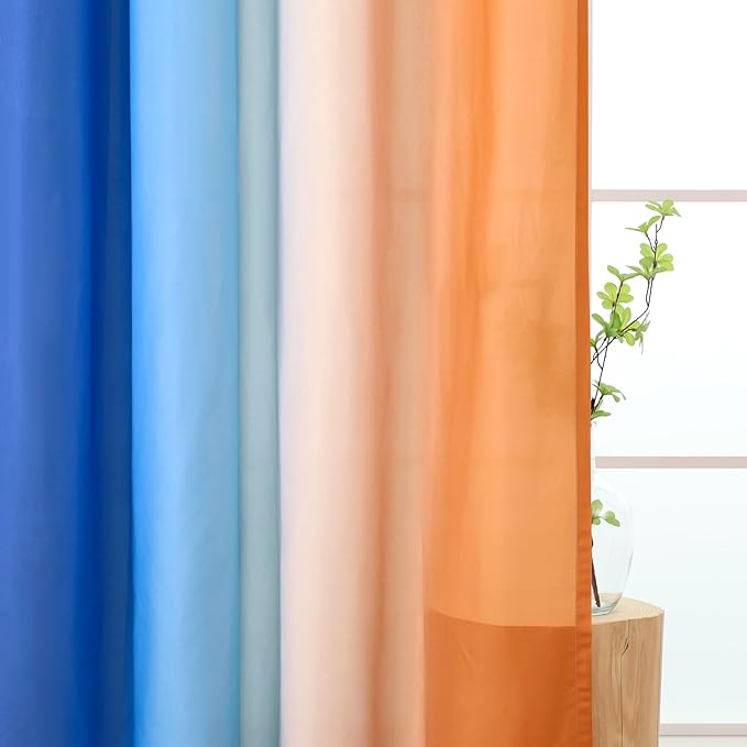 L.Z.E Navy Blue Orange Ombre Privacy Curtains 84 Inches Long - Image 3