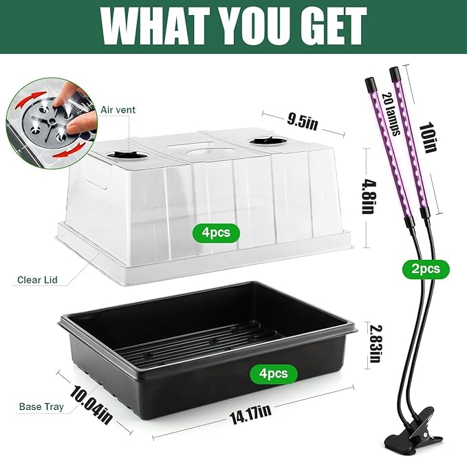 Seed Starter Tray with Grow Lights – 4 Pack Seedling Trays with 5" Humidity - Image 2