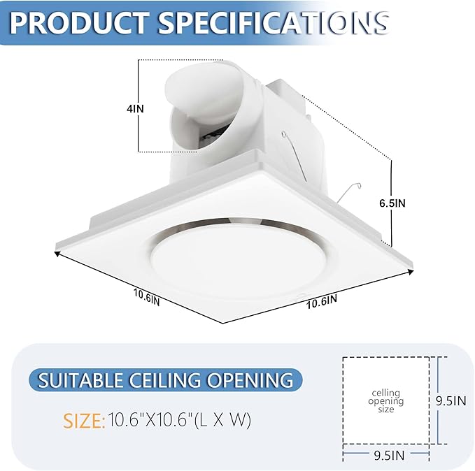 Bathroom Fan Ultra-Quiet Bathroom Ventilation, Exhaust Fan, 123CFM 0.7 Sones 40W - Image 2