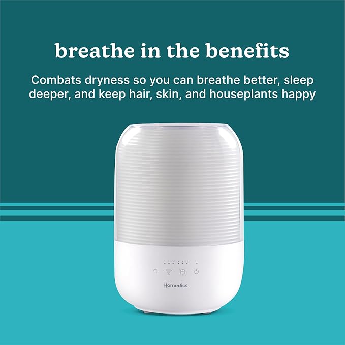 Homedics Ultrasonic Cool Mist Humidifier, Top-Fill 3L Water Tank, Covers 395 - Image 4
