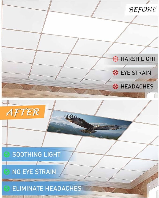 1 Pcs Fluorescent Light Covers for Ceiling Lights, Bald Eagle Soaring Above - Image 6